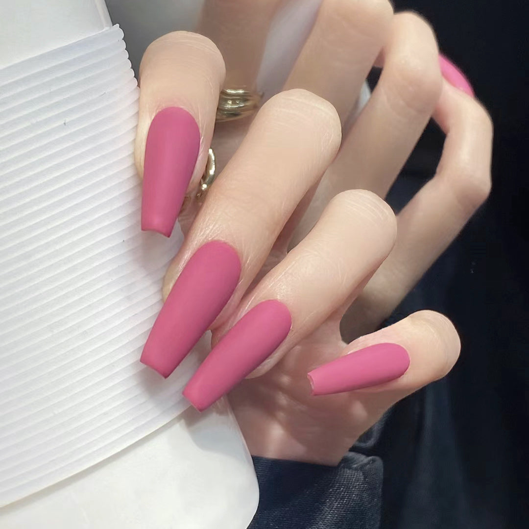 Vibrant Charm Long Coffin Mauve Matte Press-On Nails with Smooth Finish