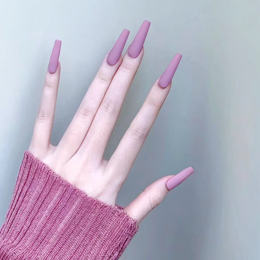 Chic Long Coffin Matte Lilac Press-On Nails with Seamless Fit