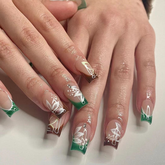 Beach Walks Medium Square Green Vacation Press On Nails