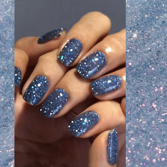 Dreams in Glitter Medium Square Blue Bold Press On Nails