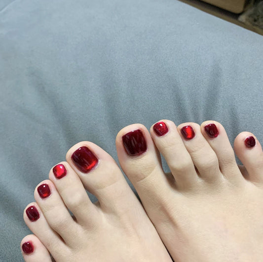 Air Dried Glossy Red Press On Toenails