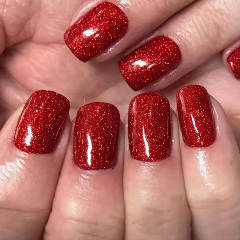 Radiant Ruby Short Square Glittering Red Press-On Nails Set