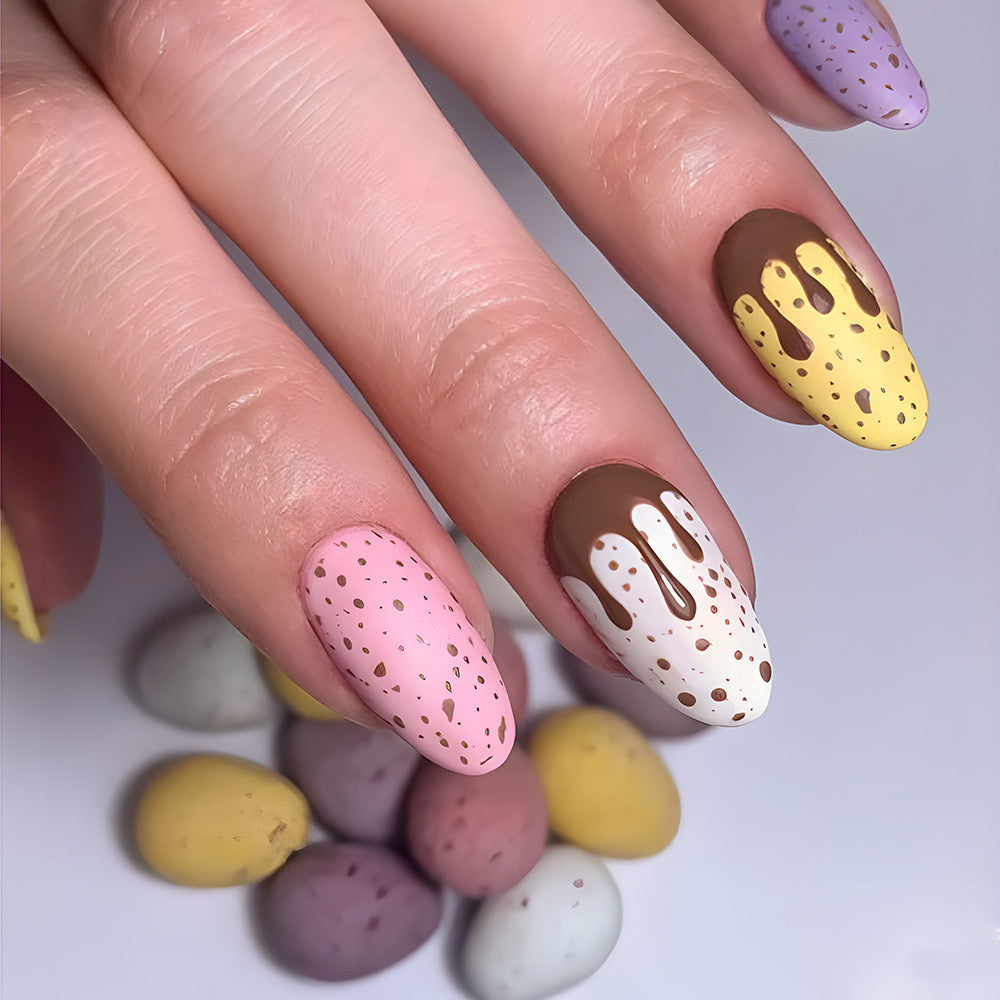 Easter Elegance Medium Oval Pastel Drip and Speckled Press On Nail Set