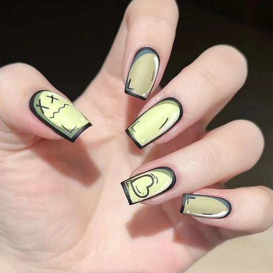 Ghosted Medium Square Green Cartoon Press On Nails