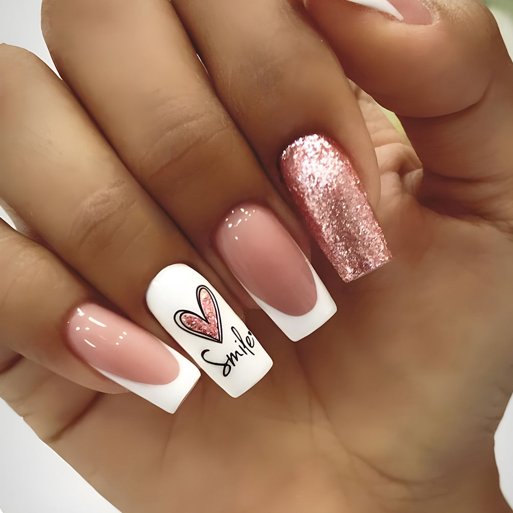 Smile Bright Medium Square Pink Glitter Press On Nails
