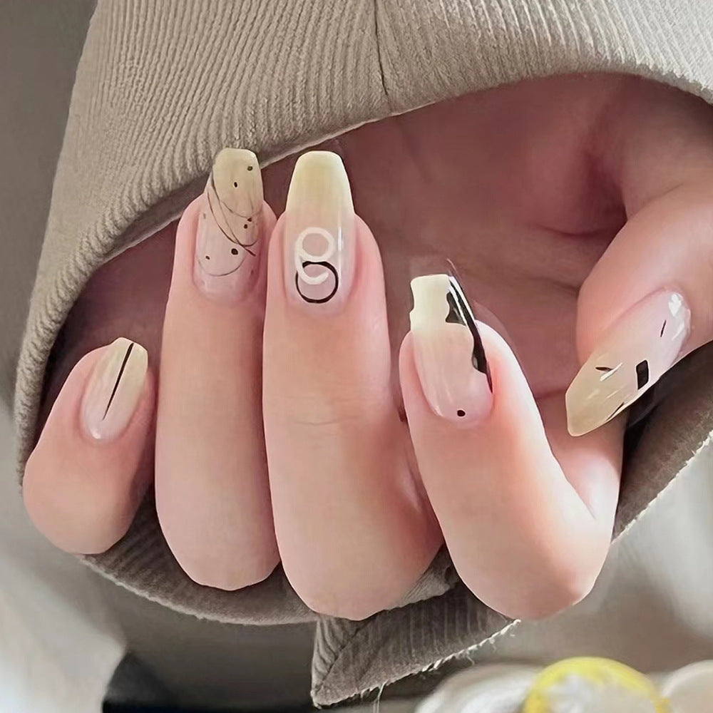Next Generation Short Coffin White Abstract Press On Nails