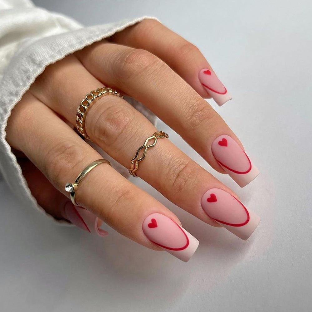 Check It Out Medium Square Red Hearts Press On Nails