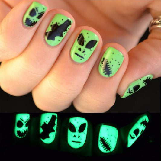 Glow In The Dark Short Squoval Green Bold Press On Nails