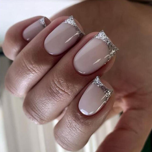 The Weekend Medium Square Silver French Tips Press On Nails
