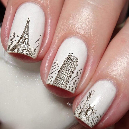 World Traveler Medium Square White Vacation Press On Nails