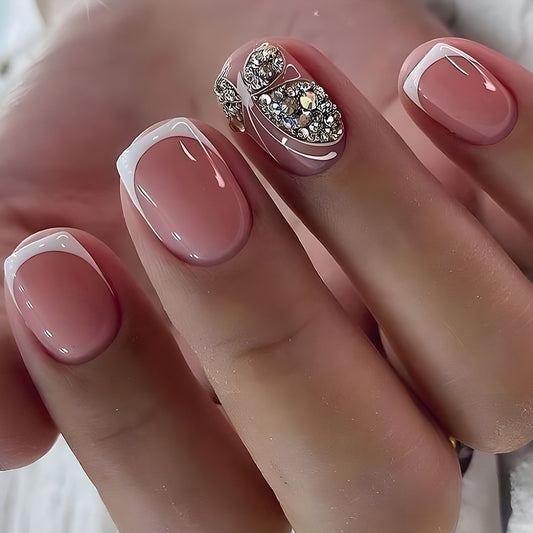 Deep Dive Short Square White Studded Press On Nails