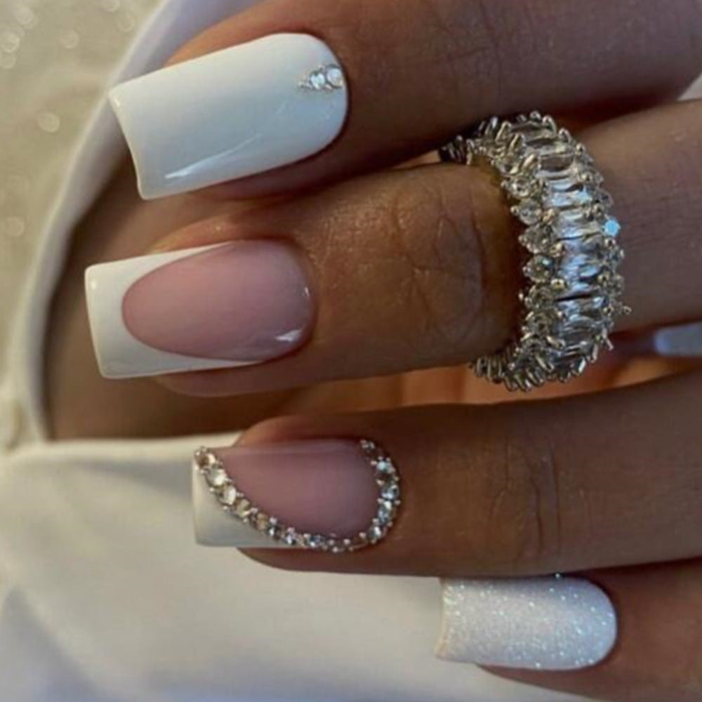 Good Chemistry Medium Square White Studded Press On Nails