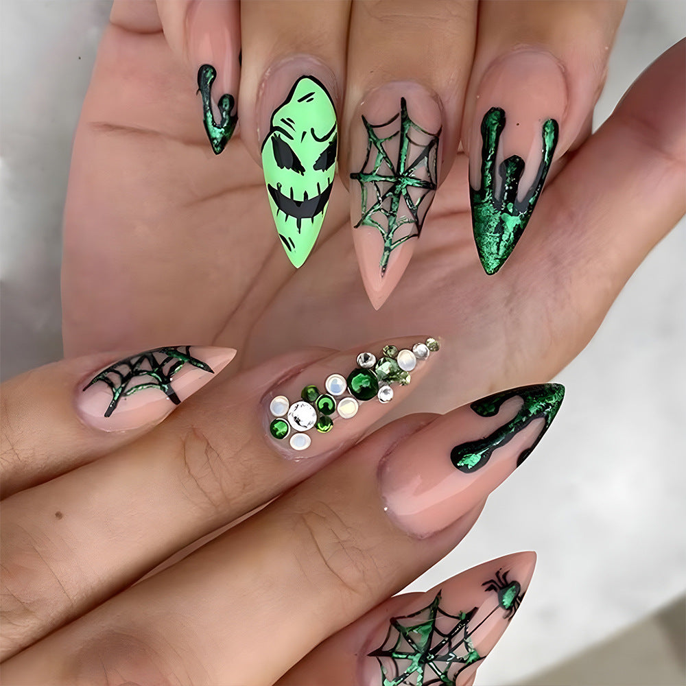 Oogie Boogie Man Medium Stiletto Green Halloween Press On Nails