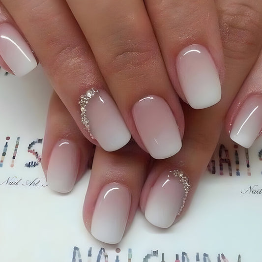 Treat Yourself Medium Squoval White Spring Press On Nails