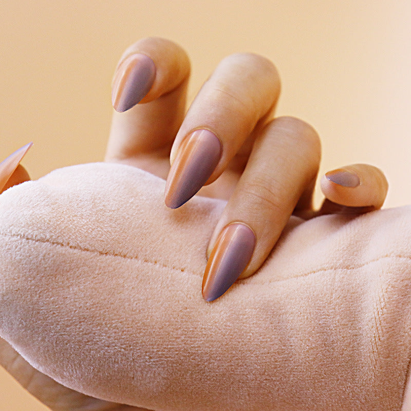 Autumn Elegance Long Almond Taupe Press On Nail Set with Dual-Tone Design