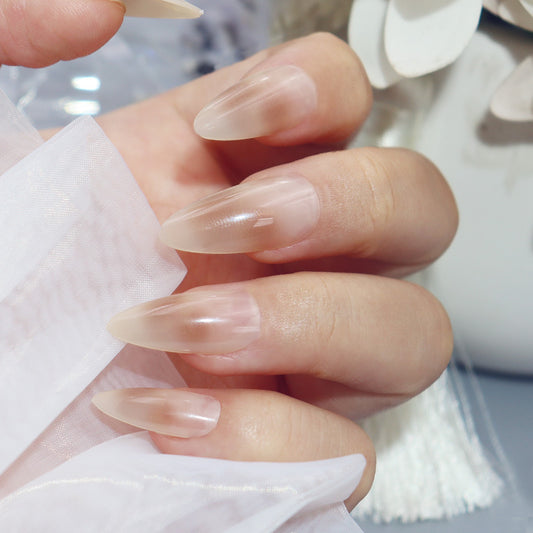Elegant Bridal Collection Extra Long Almond Beige Press On Nails with Sheer Finish