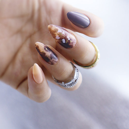 Autumn Elegance Long Almond Multi-Color Press On Nail Set with Glitter Accents