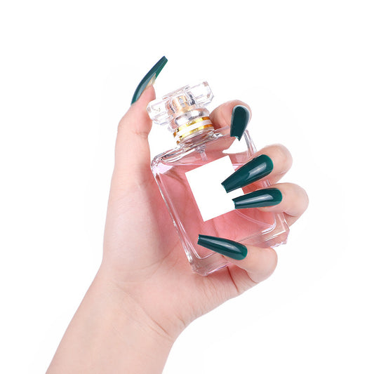 Elegant Emerald Long Coffin Dark Green Press On Nails with Glossy Finish Set
