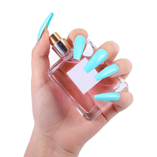 Ocean Escape Long Coffin Sky Blue Press On Nail Set with Perfume Bottle Holder Feature