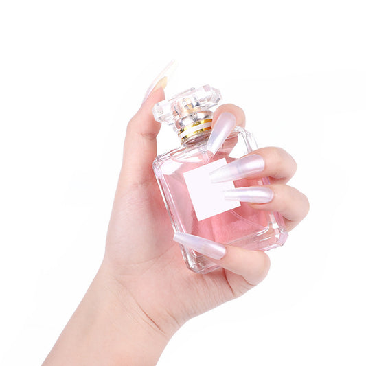 Elegant French Tip Long Coffin Pink Press On Nail Set with Shimmer Finish