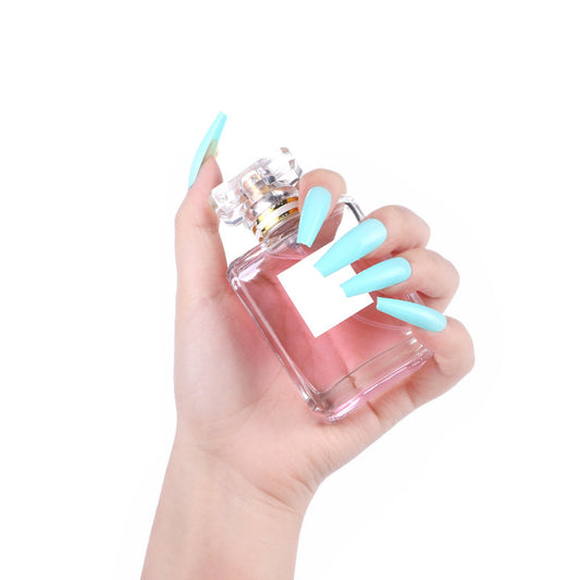 Ocean Breeze Long Coffin Turquoise Press On Nails with Glossy Finish