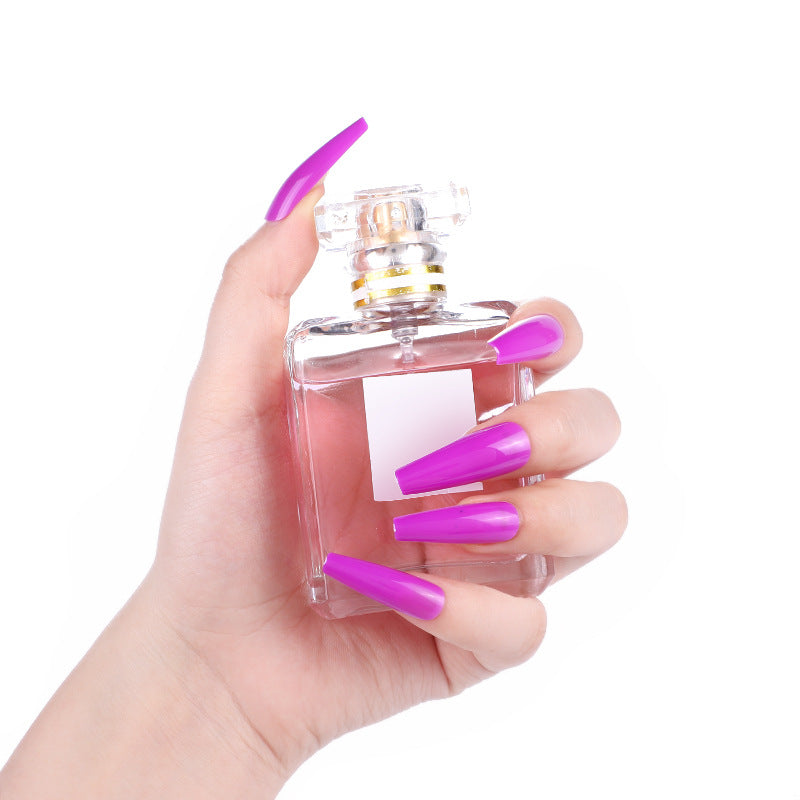 Glamorous Evening Long Coffin Vibrant Purple Press On Nail Set with Glossy Finish