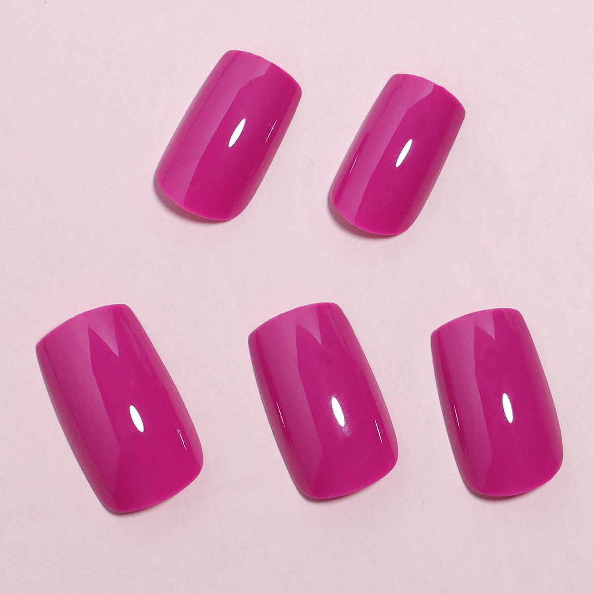 Summer Glamour Medium Square Vibrant Pink Glossy Finish Press On Nail Set