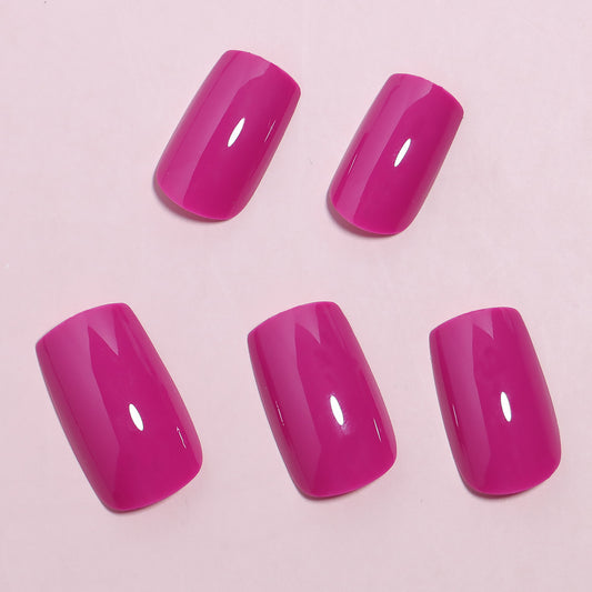 Summer Glamour Medium Square Vibrant Pink Glossy Finish Press On Nail Set