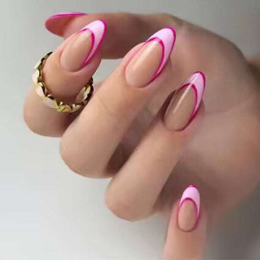 Elegant Affair Long Almond Beige Pink Dual Tone Press On Nail Set with Unique Swirl Accents