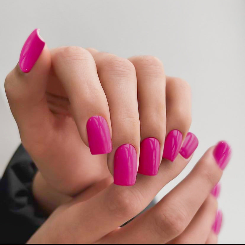 Enchanted Glamour Medium Square Magenta Press On Nails with High Gloss Finish