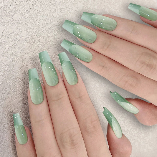 Enchanted Garden Long Coffin Mint Green Press On Nail Set with Sparkling Accents