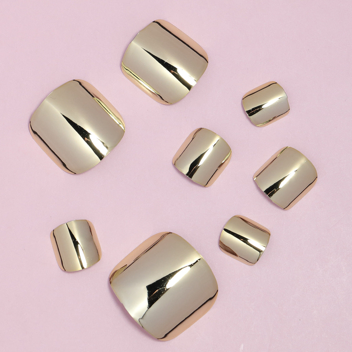 Sunset Glow Medium Square Rose Gold Mirror Finish Press-On Toenail Set