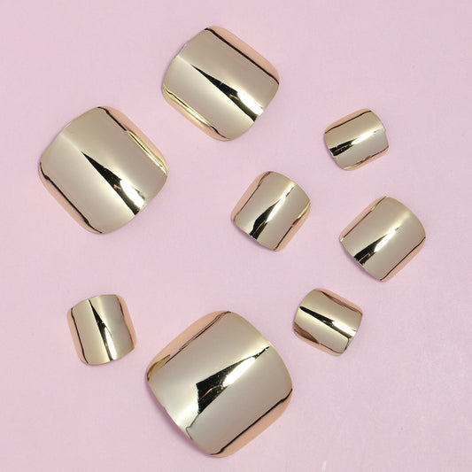 Sunset Glow Medium Square Rose Gold Mirror Finish Press-On Toenail Set