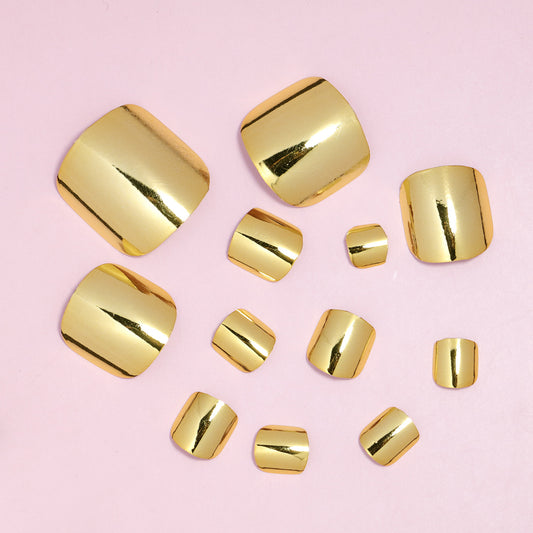 Golden Radiance Short Square Metallic Gold High-Shine Press-On Toenail Set