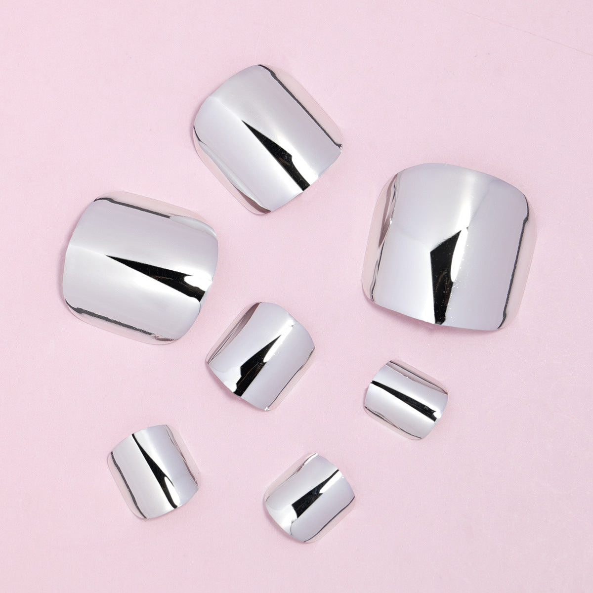 Silver Serenity Short Square Sterling Silver Mirror Finish Press-On Toenail Set