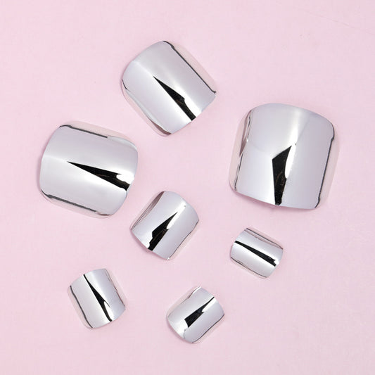 Silver Serenity Short Square Sterling Silver Mirror Finish Press-On Toenail Set