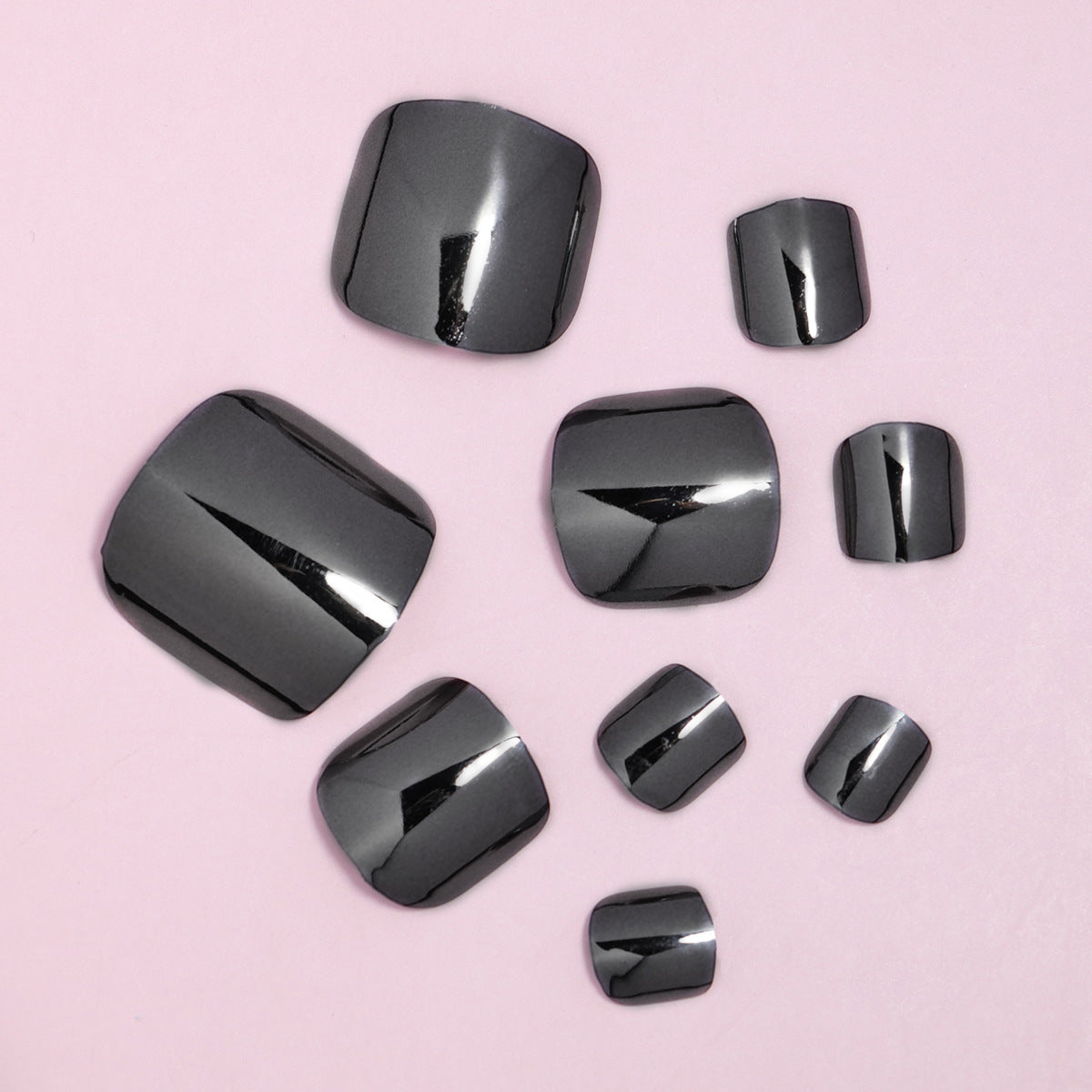 Midnight Chic Medium Square Charcoal Black High-Gloss Press-On Toenail Set