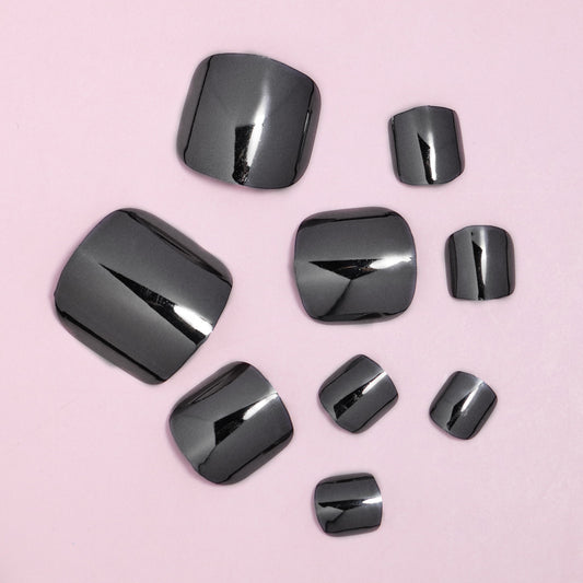 Midnight Chic Medium Square Charcoal Black High-Gloss Press-On Toenail Set