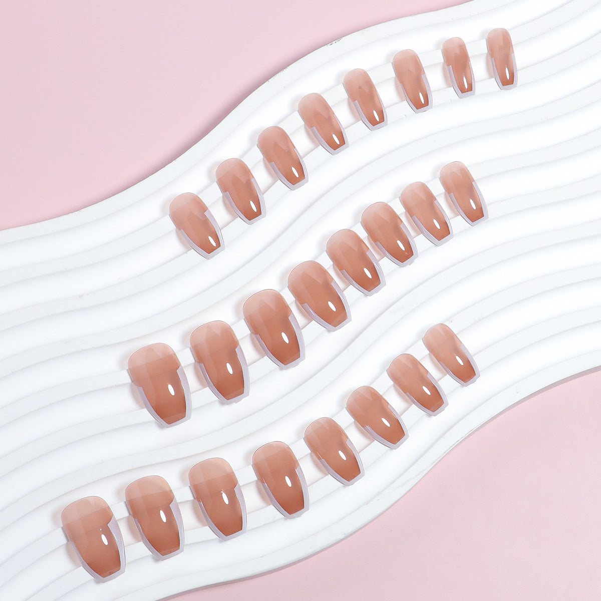 Elegant Affair Medium Coffin Beige Press On Nail Set with Glossy Finish