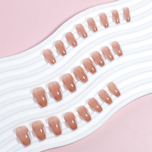 Elegant Affair Medium Coffin Beige Press On Nail Set with Glossy Finish