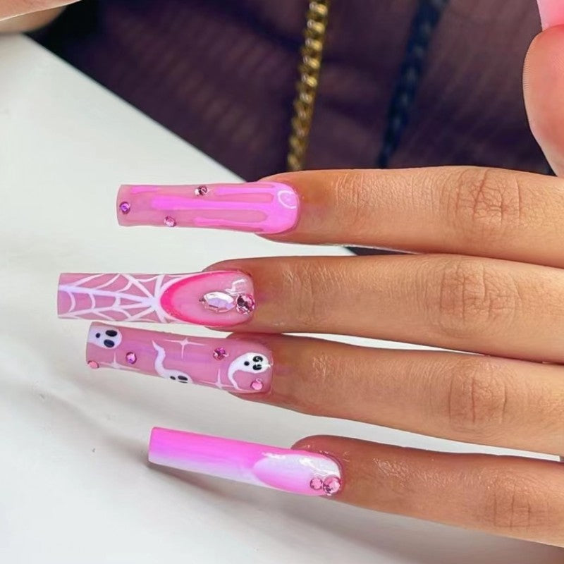 Puppy Love Long Square Pink Press On Nail Set with 3D Charms and Ombr≈Ω Effect
