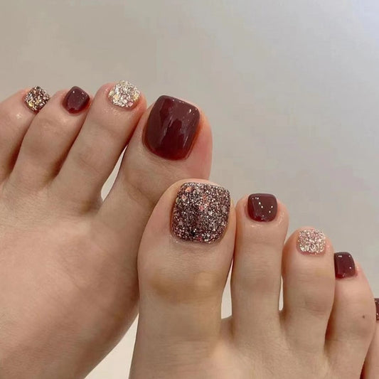 Queen Of Hearts Red Glitter Press On Toenails