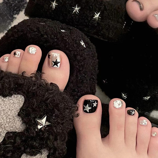 Rockstar Girl Black Bold Press On Toenails