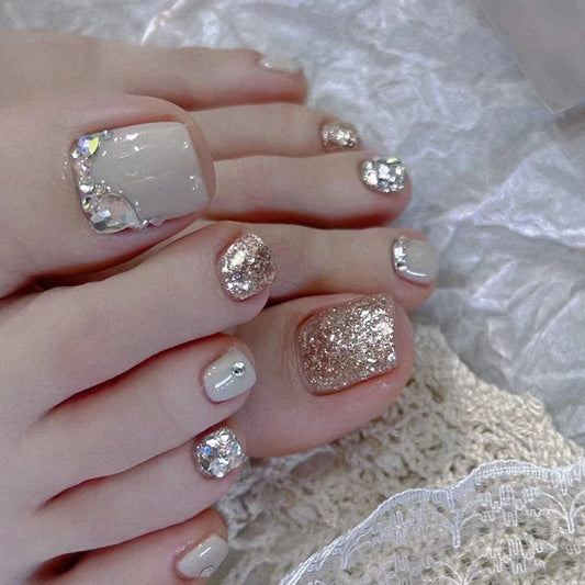 Ice Queen Gray Studded Press On Toenails