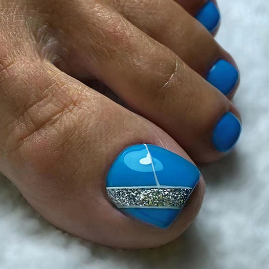 Glitter Sea Blue Bold Press On Toenails