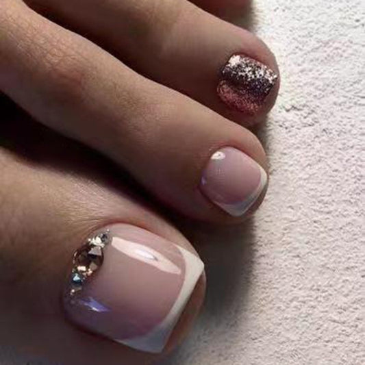 Slow Morning Pink Glitter Press On Toenails