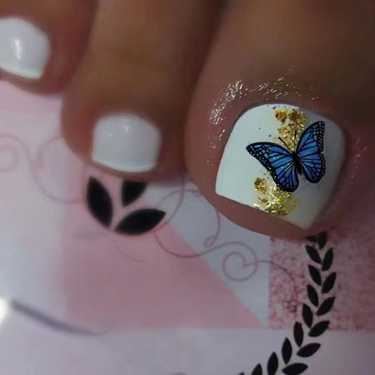Sweet Skies White Butterfly Press On Toenails