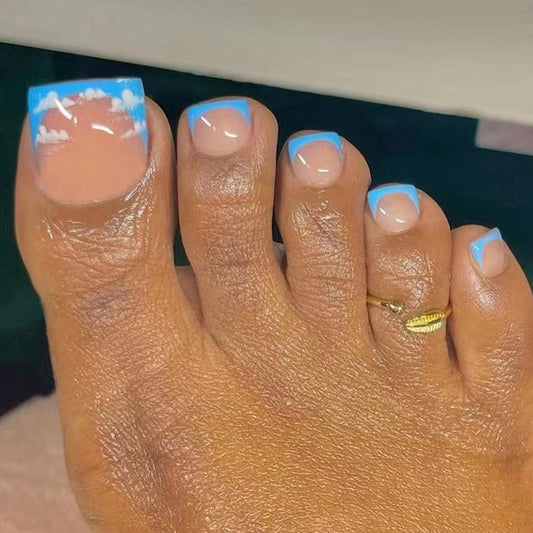 Clouds In The Sky Blue Spring Press On Toenails