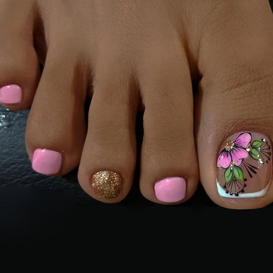 The Island Life Pink Floral Press On Toenails