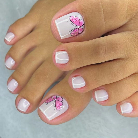 Lily Pink Butterfly Press On Toenails